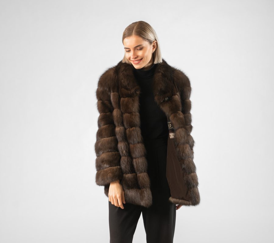 Horizontal Brown Sable Fur Jacket