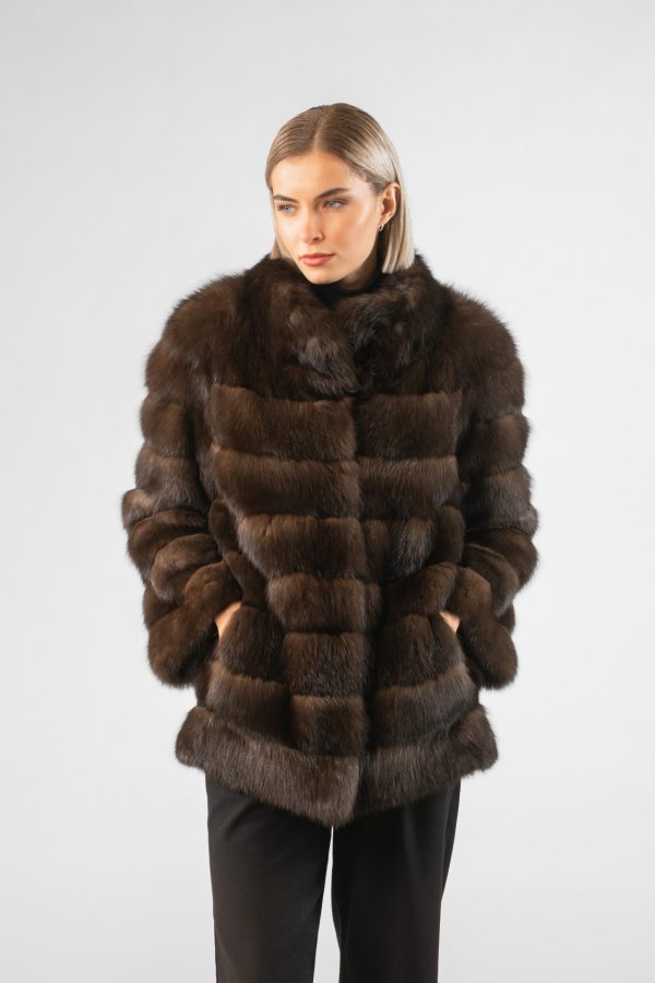 Horizontal Brown Sable Fur Jacket