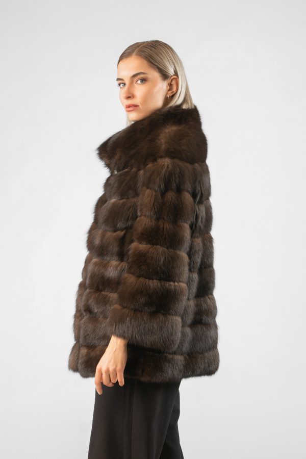 Brown Sable Fur Jacket with Short Collar