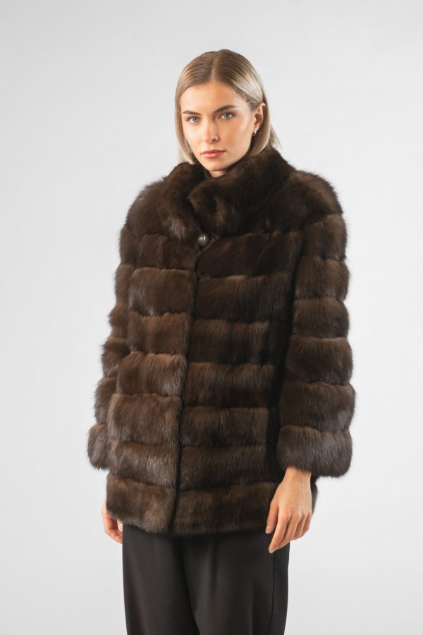 Brown Sable Fur Jacket with Short Collar