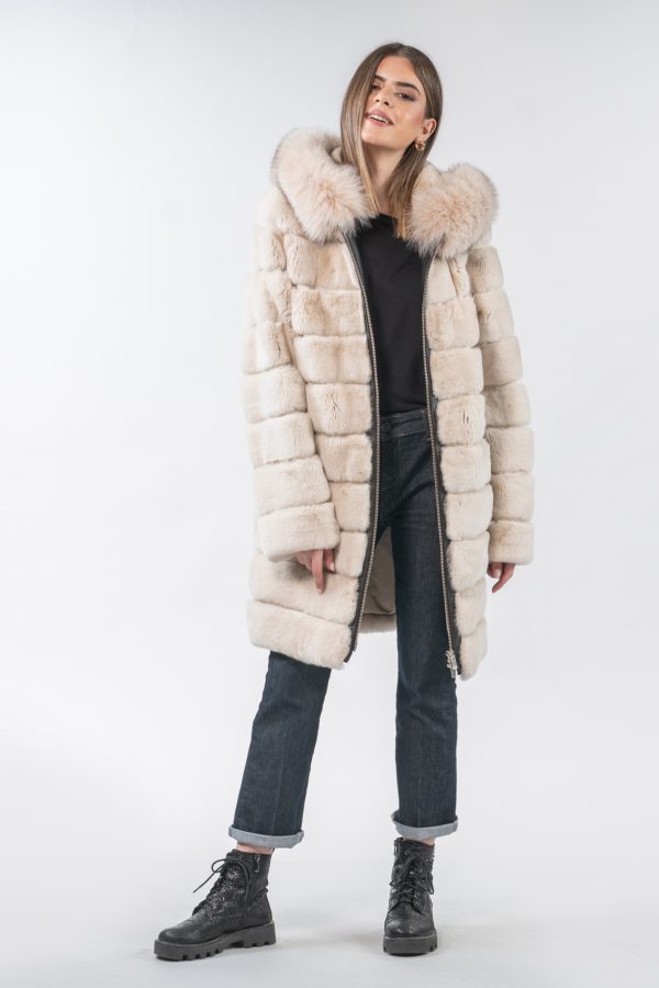 Horizontal Cream Rabbit Fur Jacket