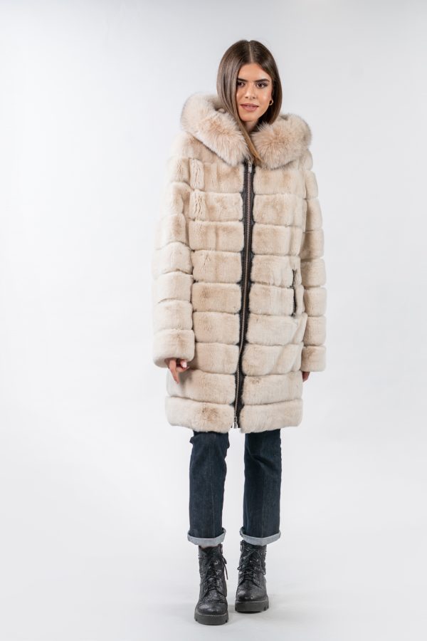 Horizontal Cream Rabbit Fur Jacket