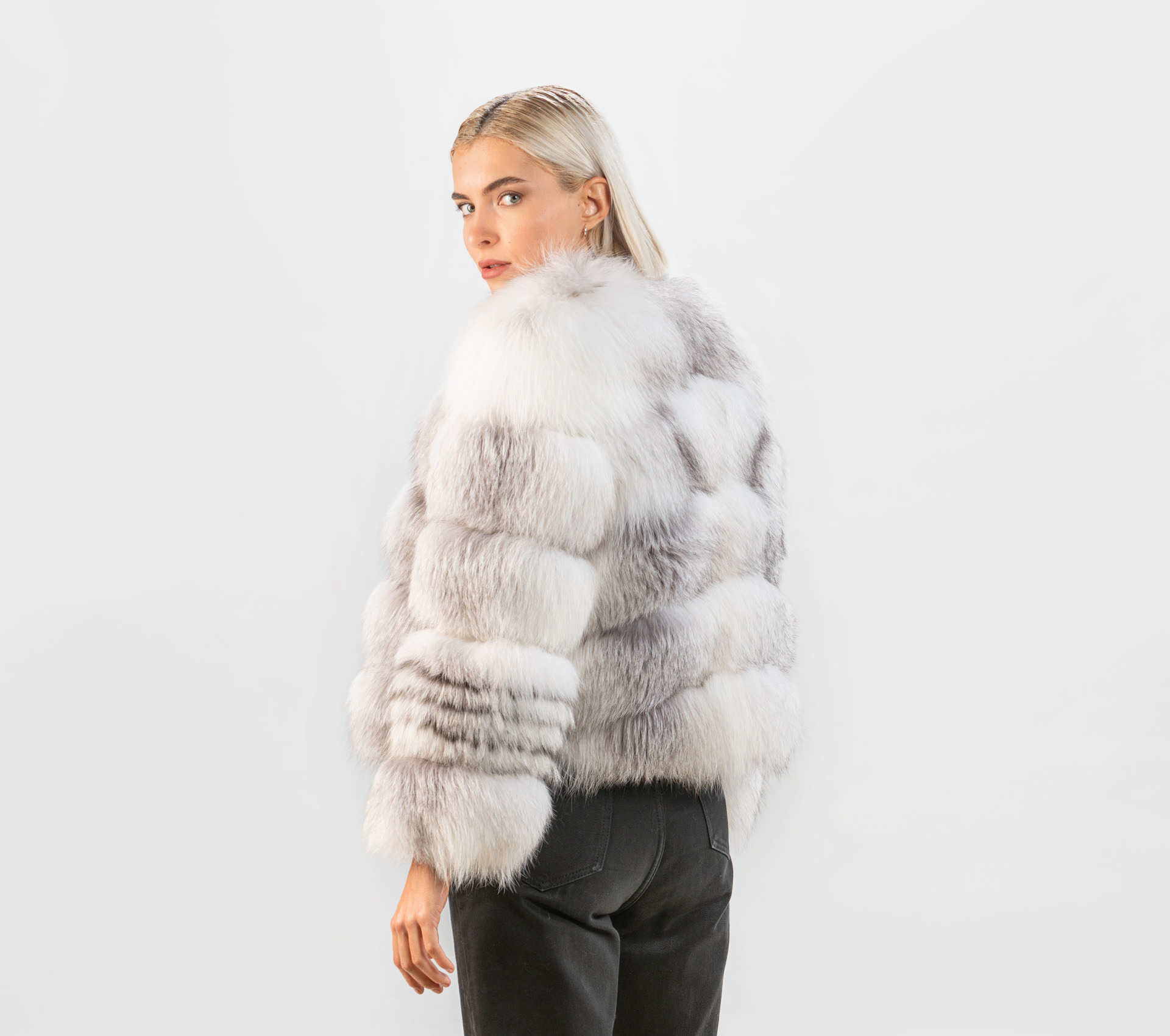 Layered Marble Fox Fur Jacket - Made of Real Fox Fur-Haute Acorn