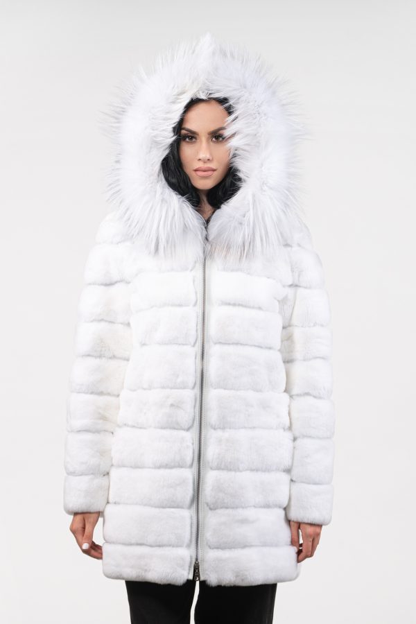 White Rabbit Fur Jacket with White Fox Fur Hood