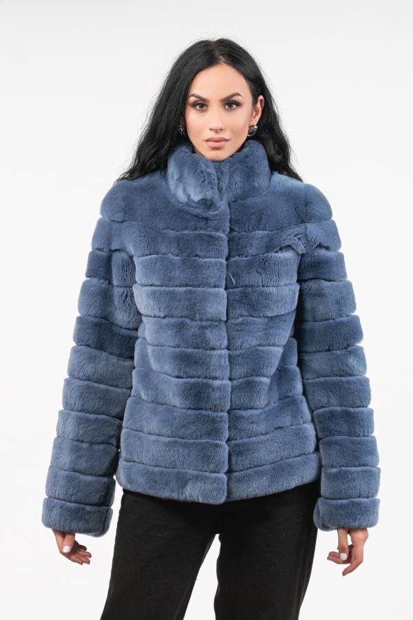 Blue Grey Rabbit Fur Jacket