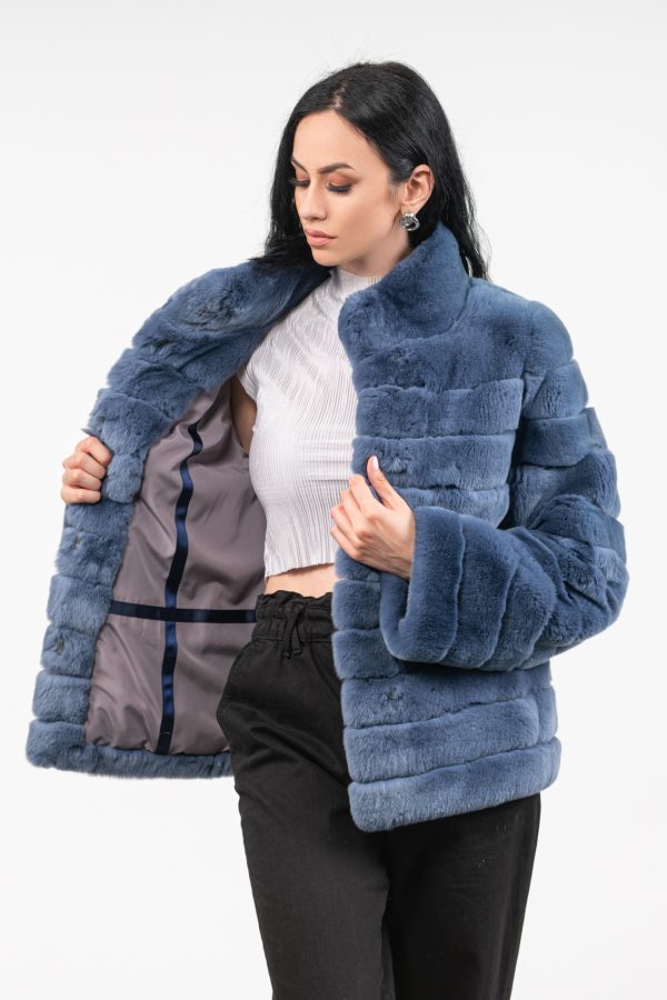 Blue Grey Rabbit Fur Jacket