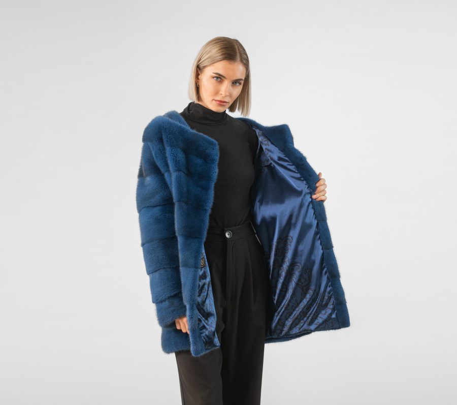 Mink Fur Jacket in Light Blue Color