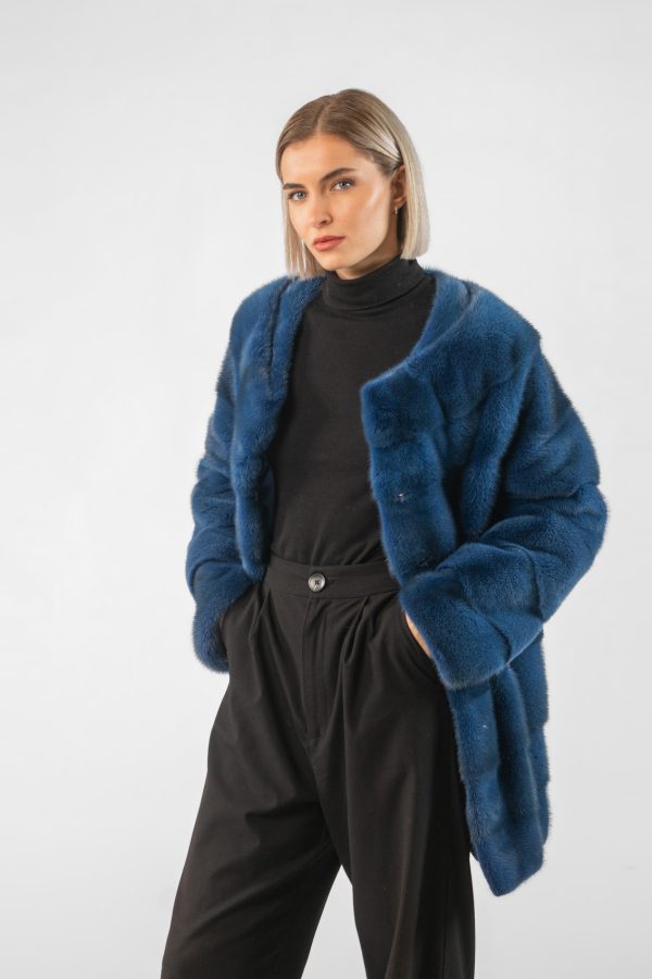 Mink Fur Jacket in Light Blue Color