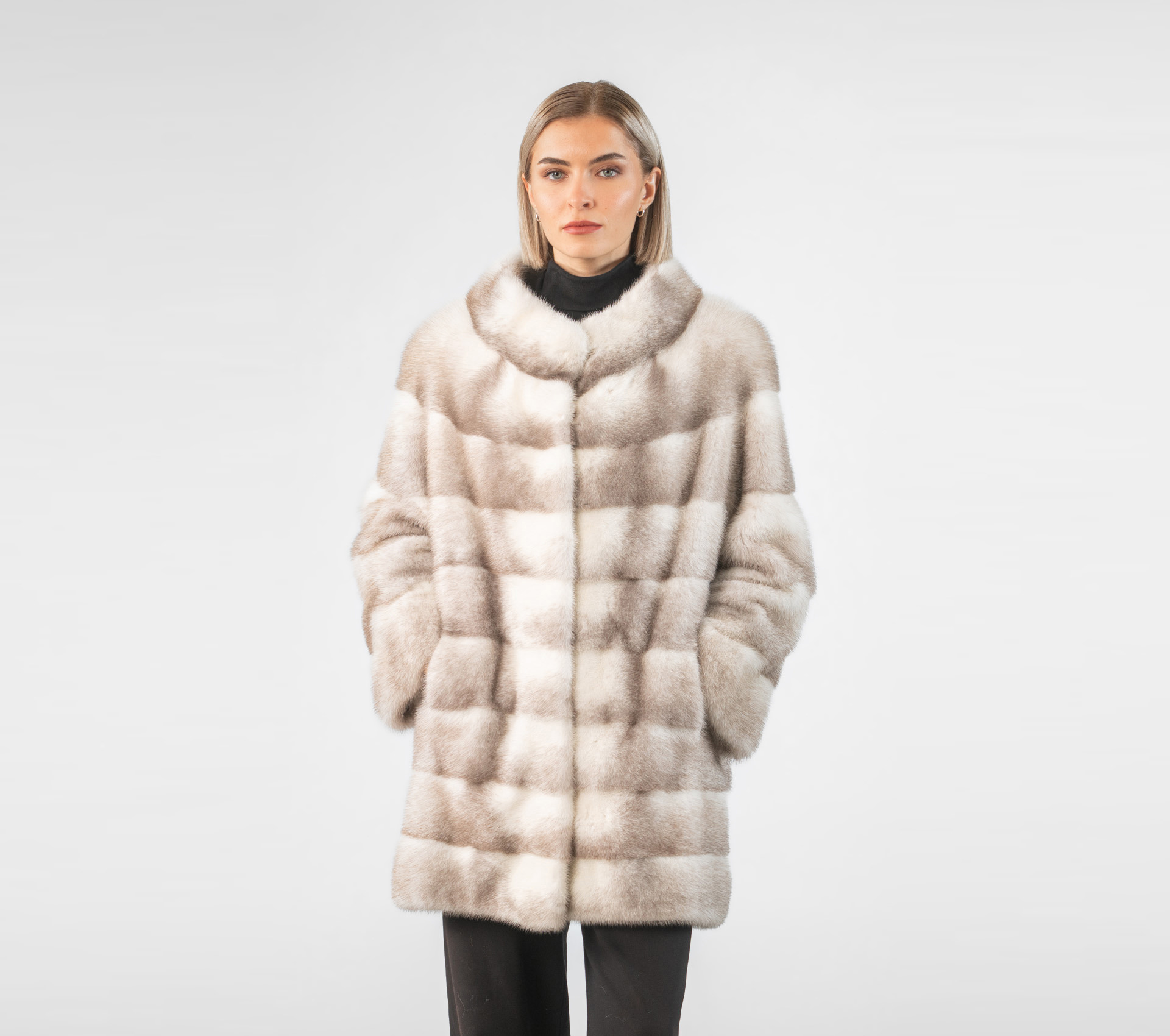 Silver Cross Stand Up Mink Fur Jacket - 100% Real Fur