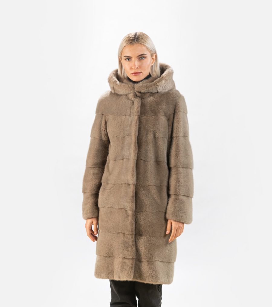 Pastel Hooded Mink Fur Coat - 100% Real Fur - Haute Acorn