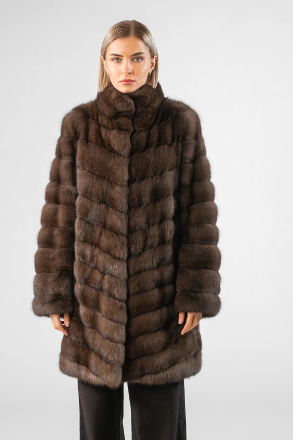 Diagonal Brown Sable Fur Jacket
