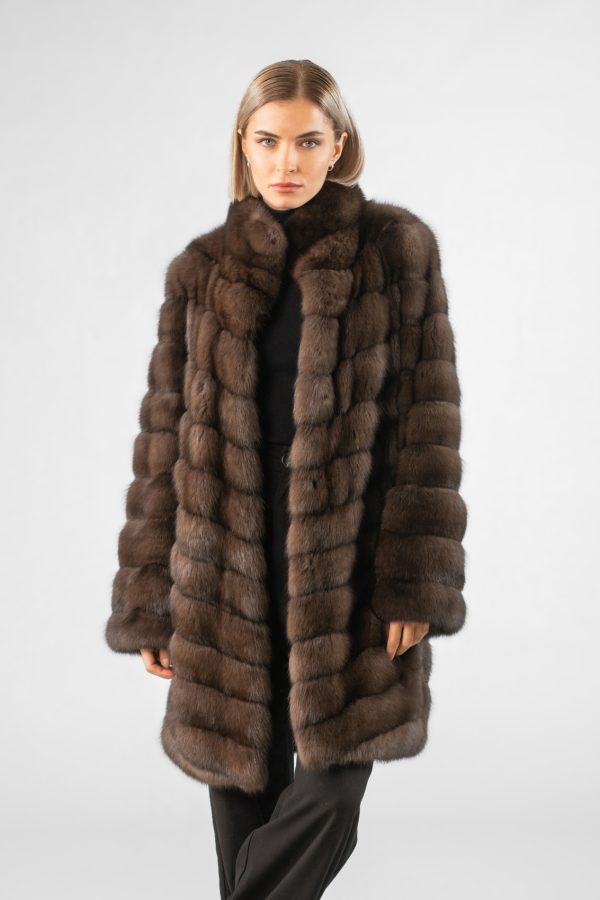 Diagonal Brown Sable Fur Jacket