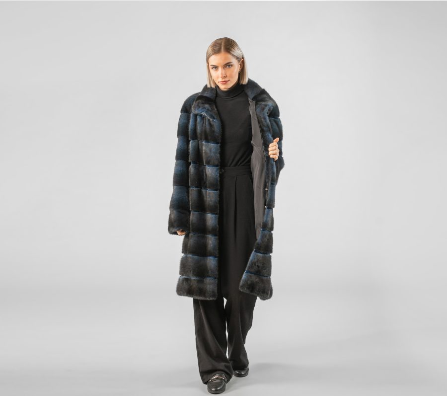 Mink Fur Coat in Blue Black Color