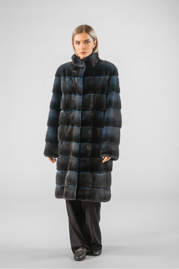 Mink Fur Coat in Blue Black Color