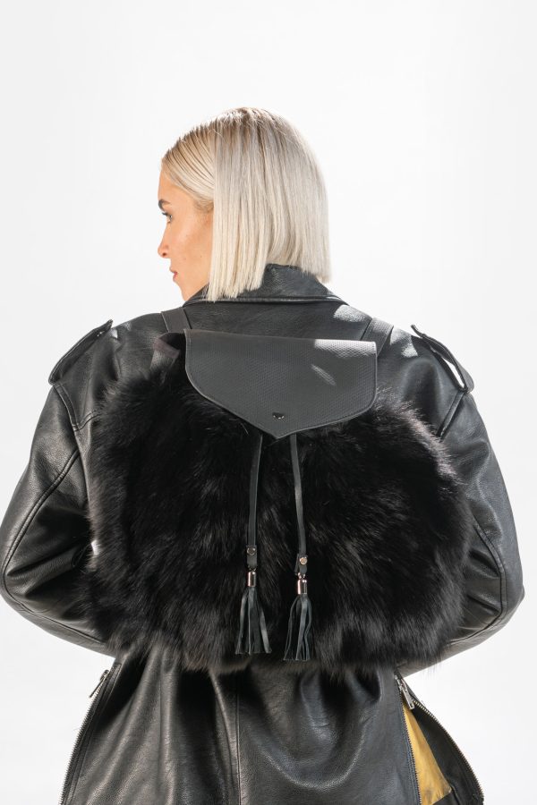 Black Fox Fur Backpack
