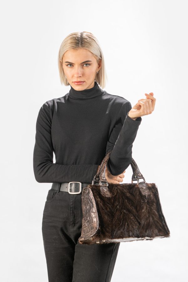 Mink Fur Handbag in Brown Color