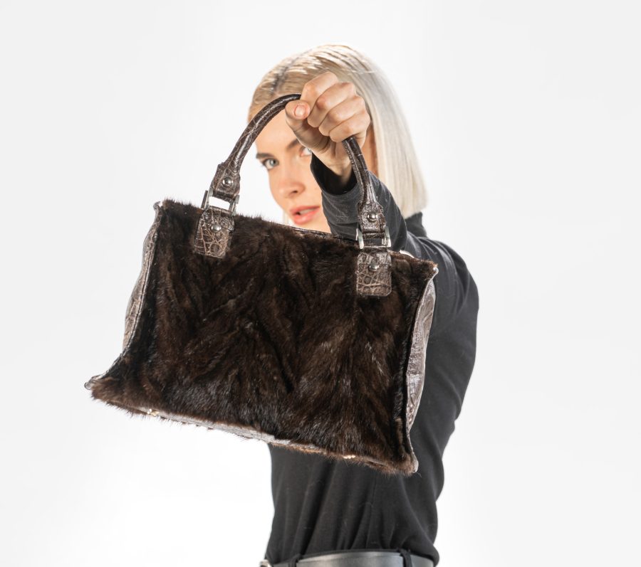 Mink Fur Handbag in Brown Color