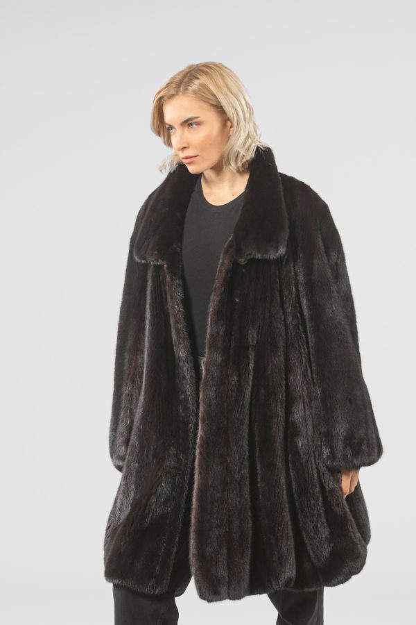 Dark Brown Mink Fur Jacket With Notched Collar