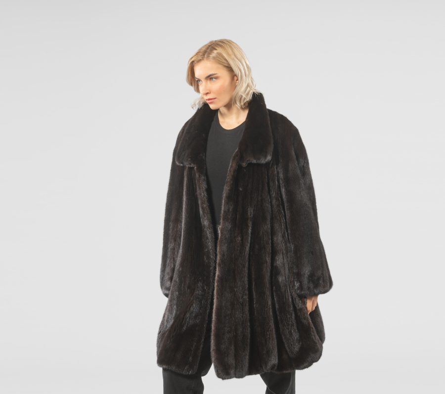 Dark Brown Mink Fur Jacket With Notched Collar