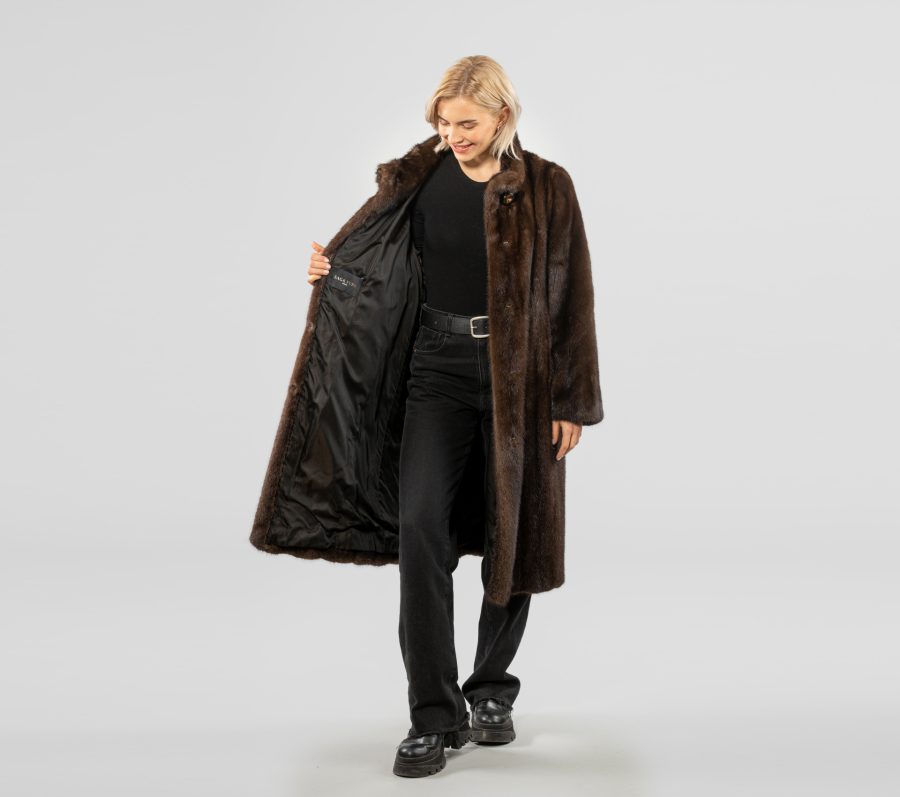 Brown Stand Up Collar Mink Fur Coat