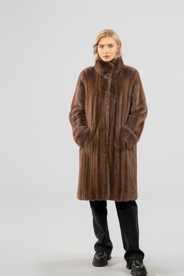 Pastel Stand Up Collar Mink Fur Coat