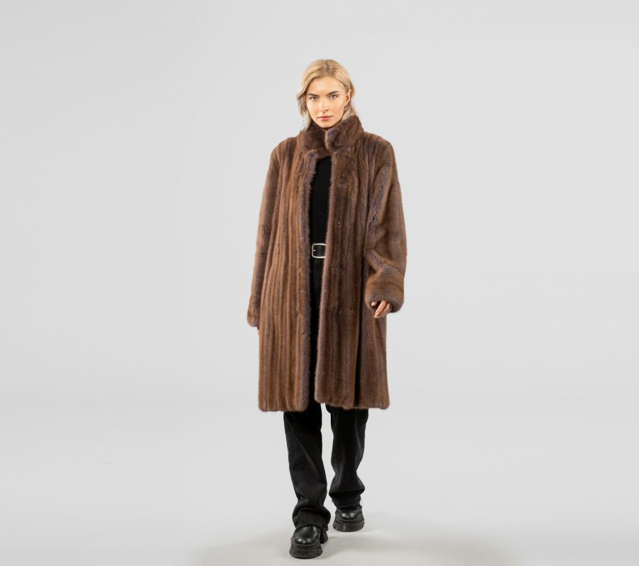 Pastel Stand Up Collar Mink Fur Coat