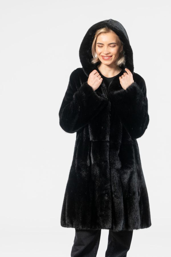 Mink Black Fur Jacket With Hood