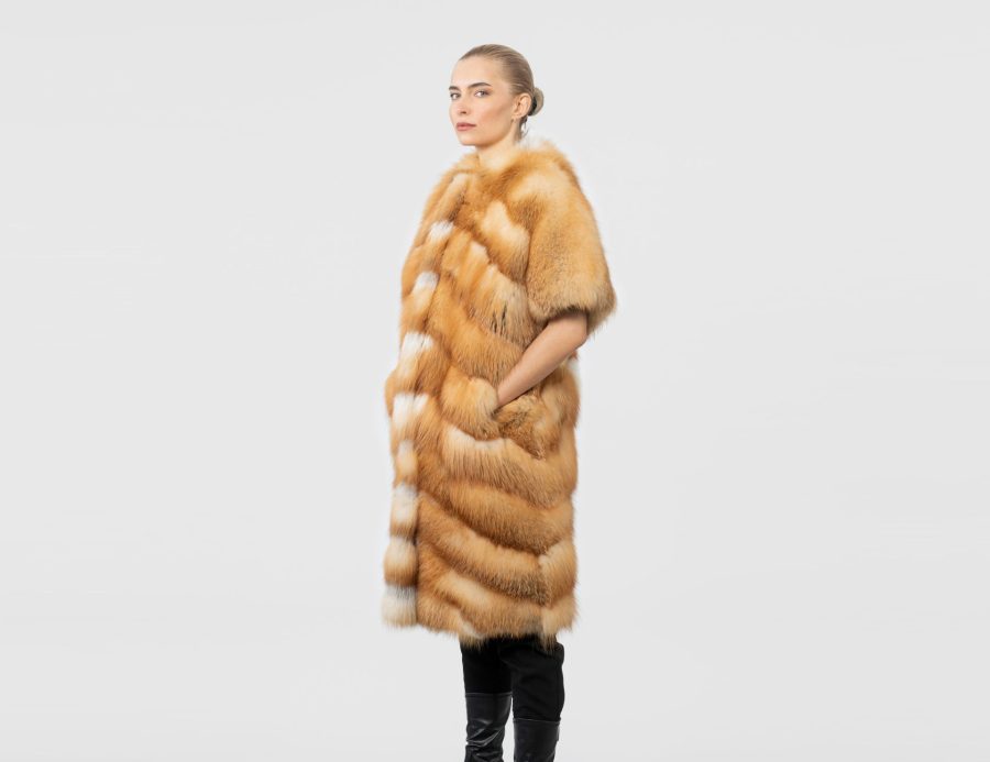 Red Fox Fur Jacket With Short Sleeves