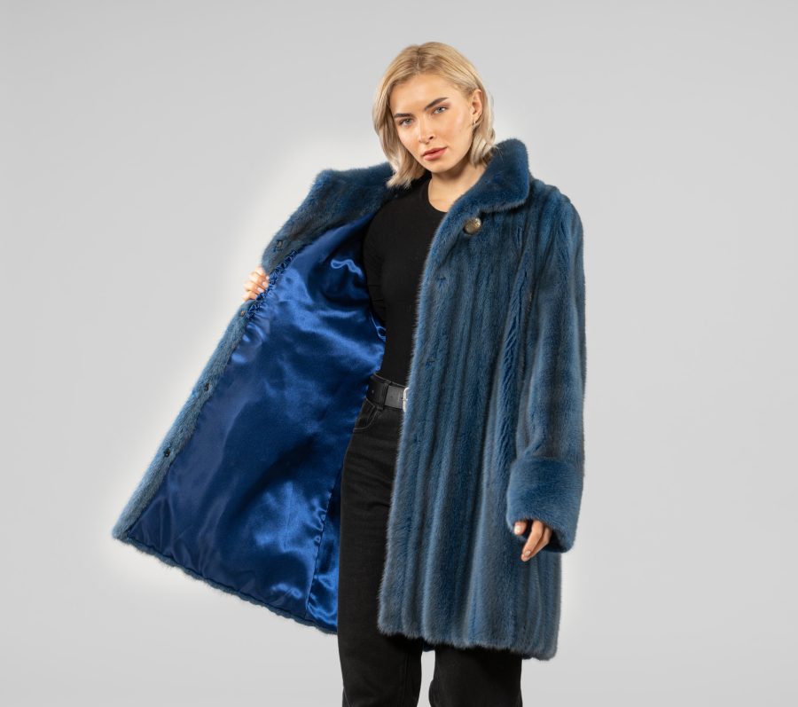 Mink Fur Jacket In Blue Color