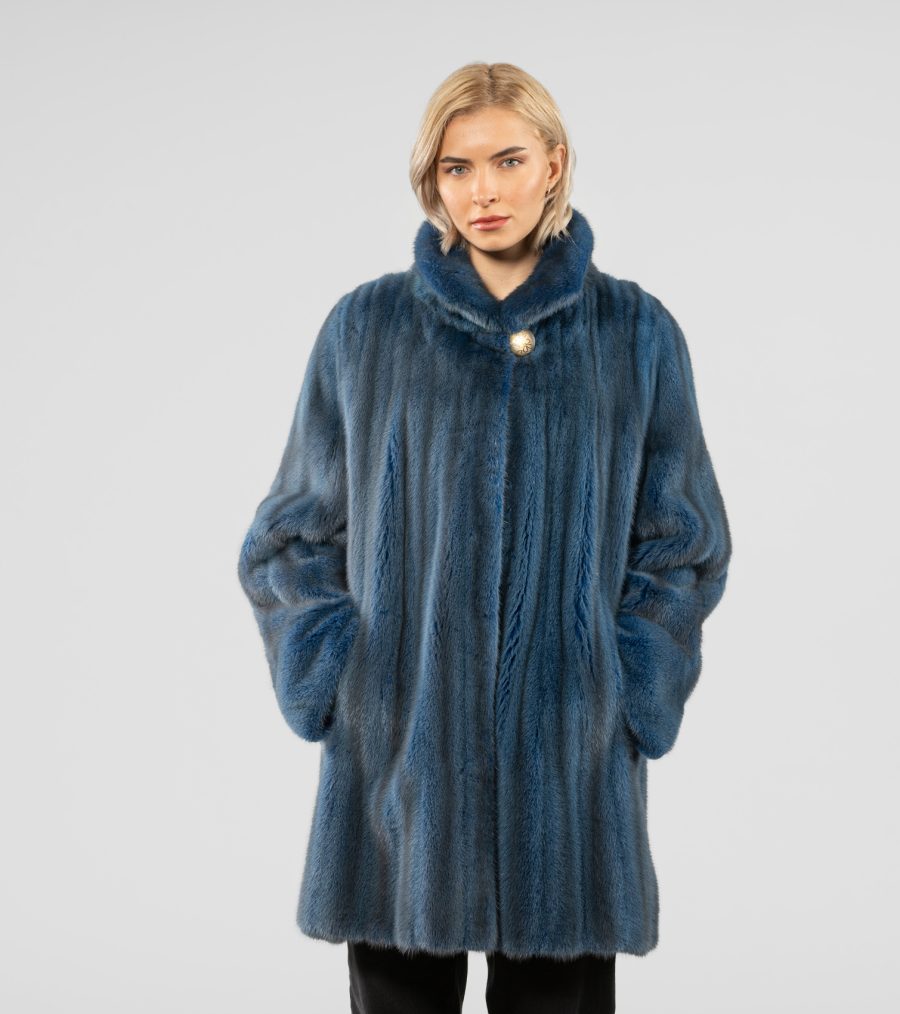 Mink Fur Jacket In Blue Color