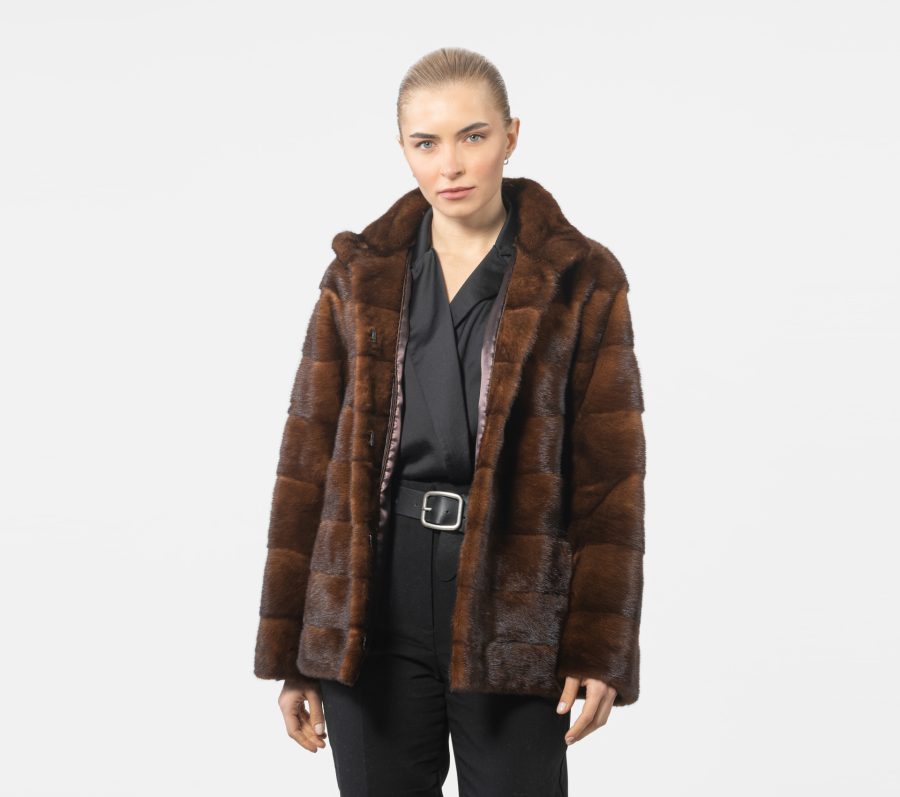Whiskey Stand Up Collar Mink Fur Jacket