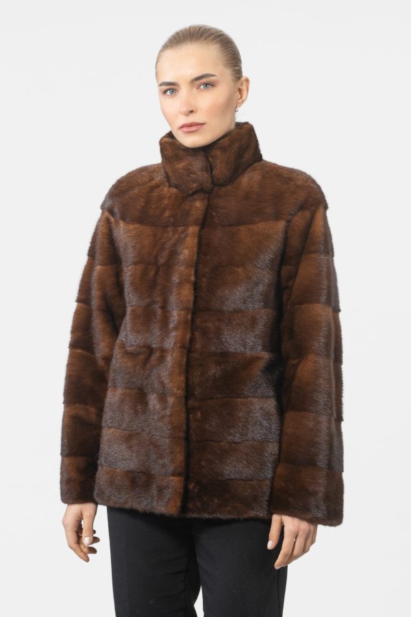 Whiskey Stand Up Collar Mink Fur Jacket