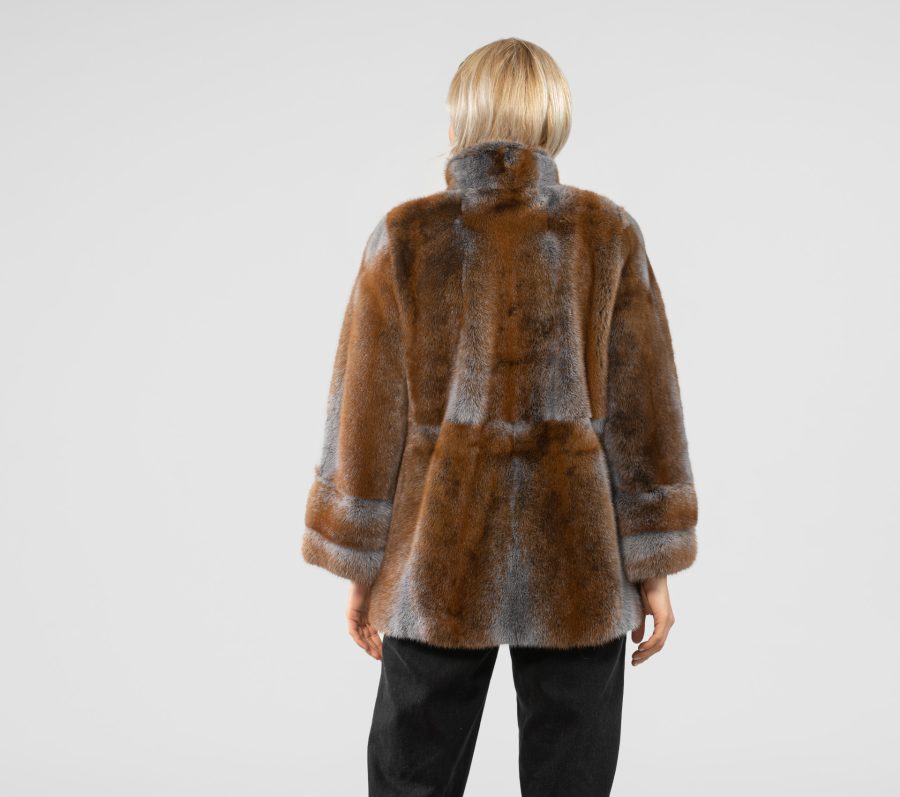 Brown Mink Fur Jacket With Gray Shades