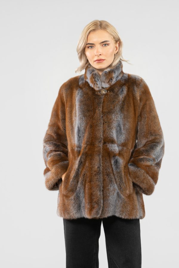 Brown Mink Fur Jacket With Gray Shades