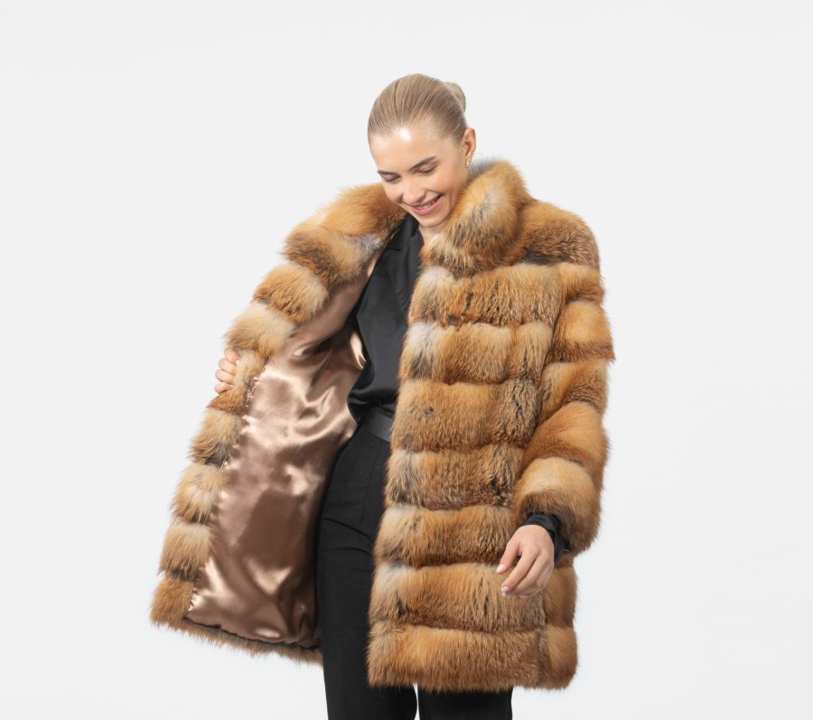 Belted Red Fox Fur Jacket