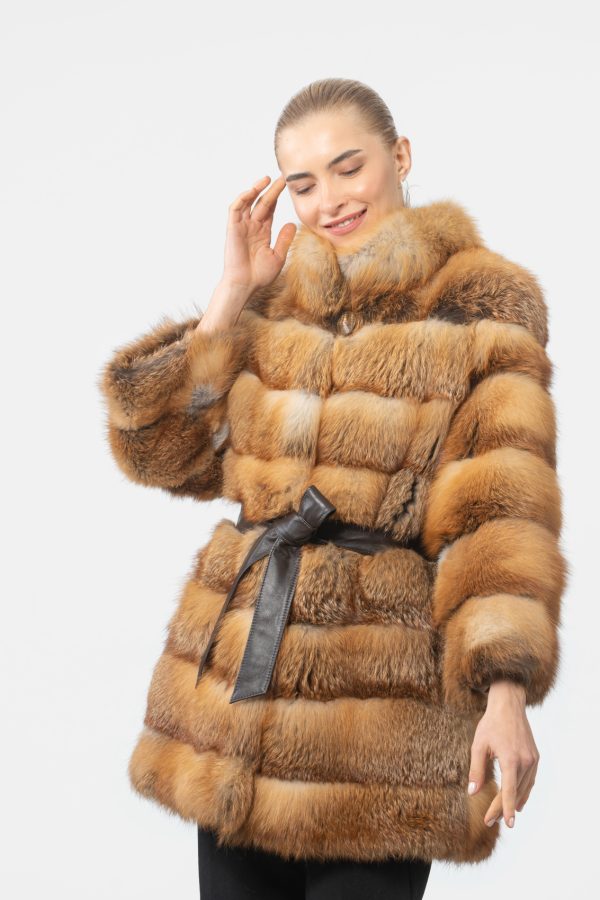 Belted Red Fox Fur Jacket