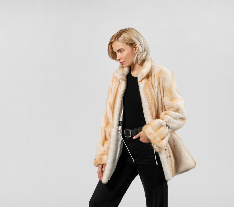 Palomino Cross Mink Fur Jacket With Stand Up Collar