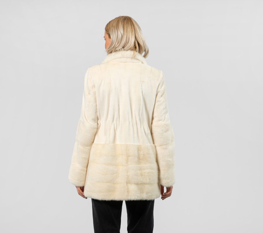 White Drawstring Waist Mink Fur Jacket