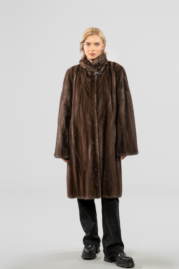 Brown Mink Fur Coat With Button