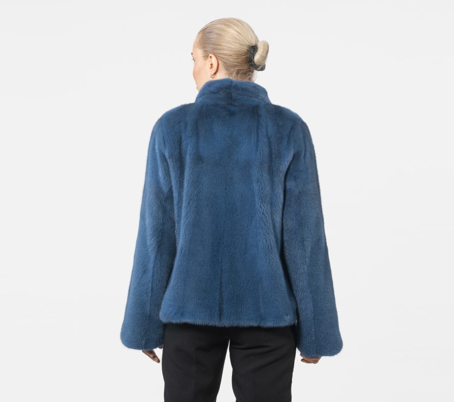 Side Zipper Blue Mink Fur Jacket