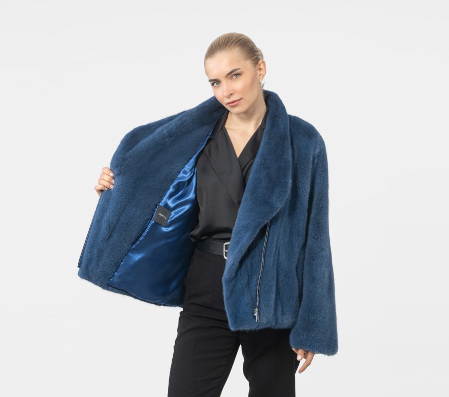Side Zipper Blue Mink Fur Jacket
