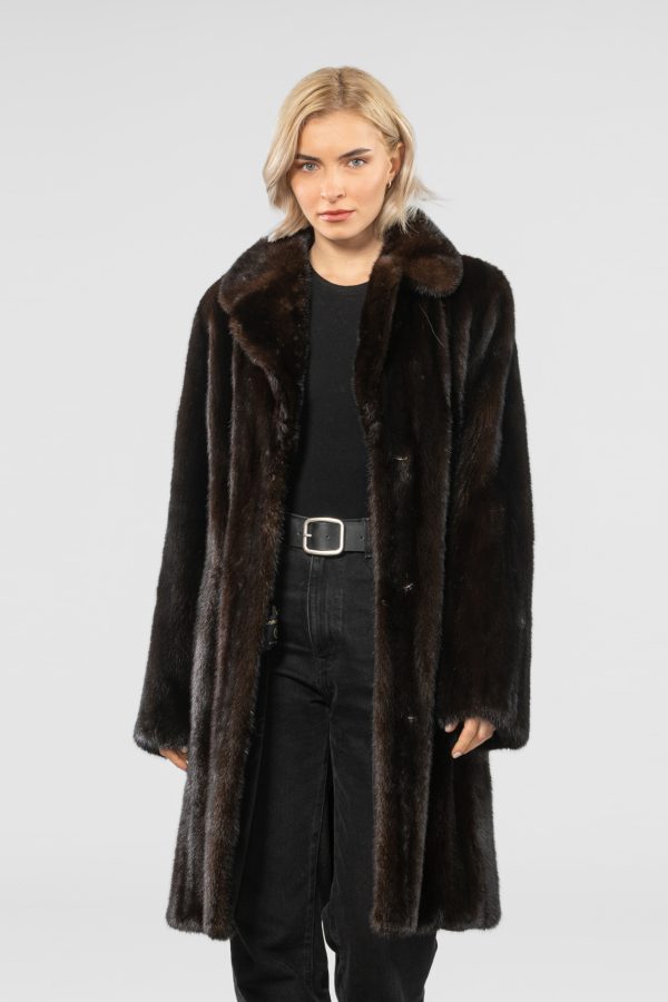 Mahogany Notched Collar Mink Fur Coat