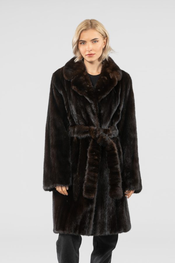 Mahogany Notched Collar Mink Fur Coat
