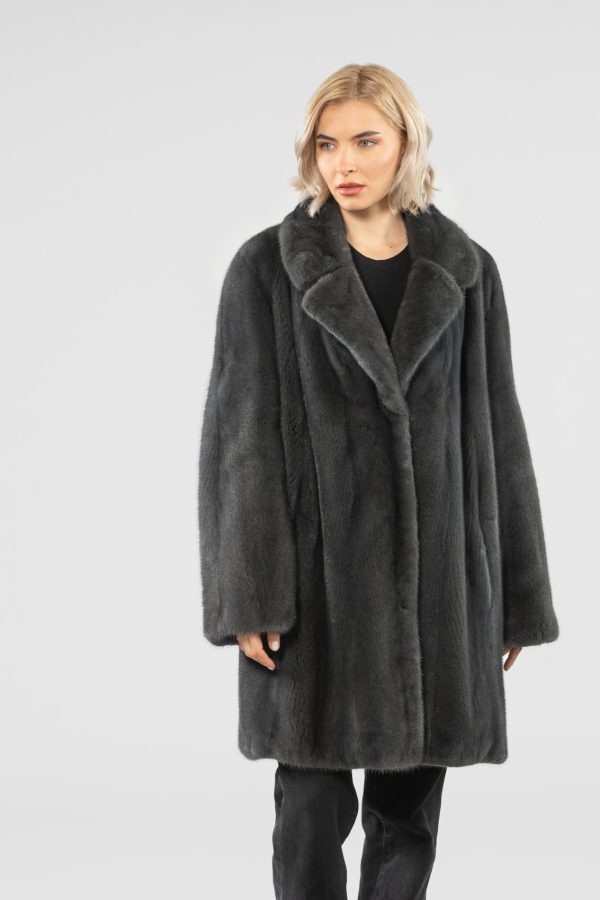 Graphite Notched Collar Mink Fur Jacket