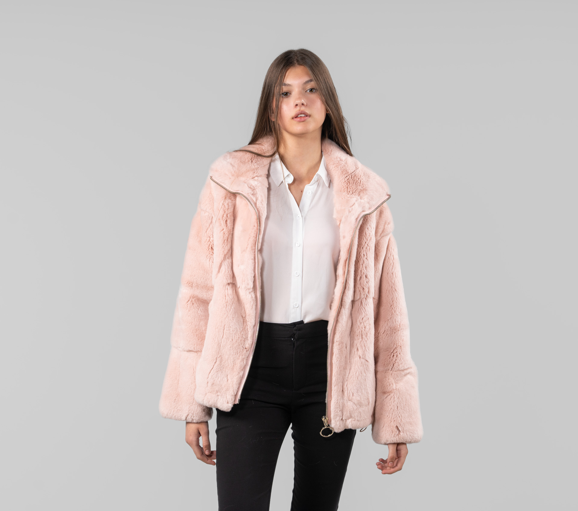 Haute Acorn Light Pink Rabbit Fur Jacket