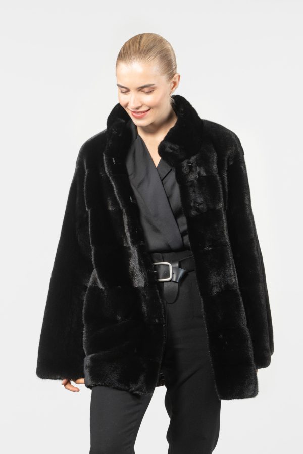 Black Mink Fur Jacket With Horizontal Layers