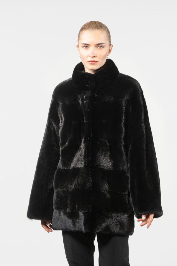 Black Mink Fur Jacket With Horizontal Layers