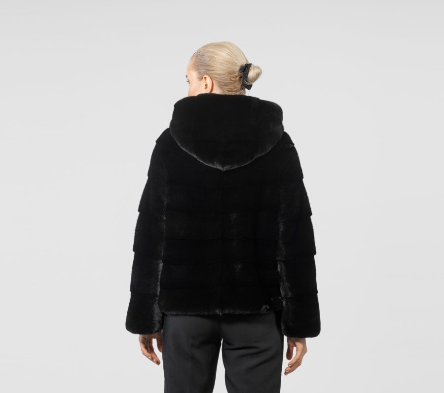 Horizontal Layer Mink Fur Jacket With Hood