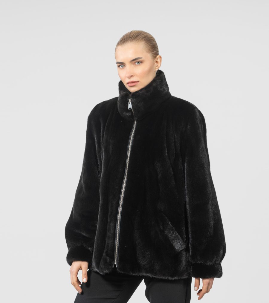Zip-Front Mink Fur Jacket