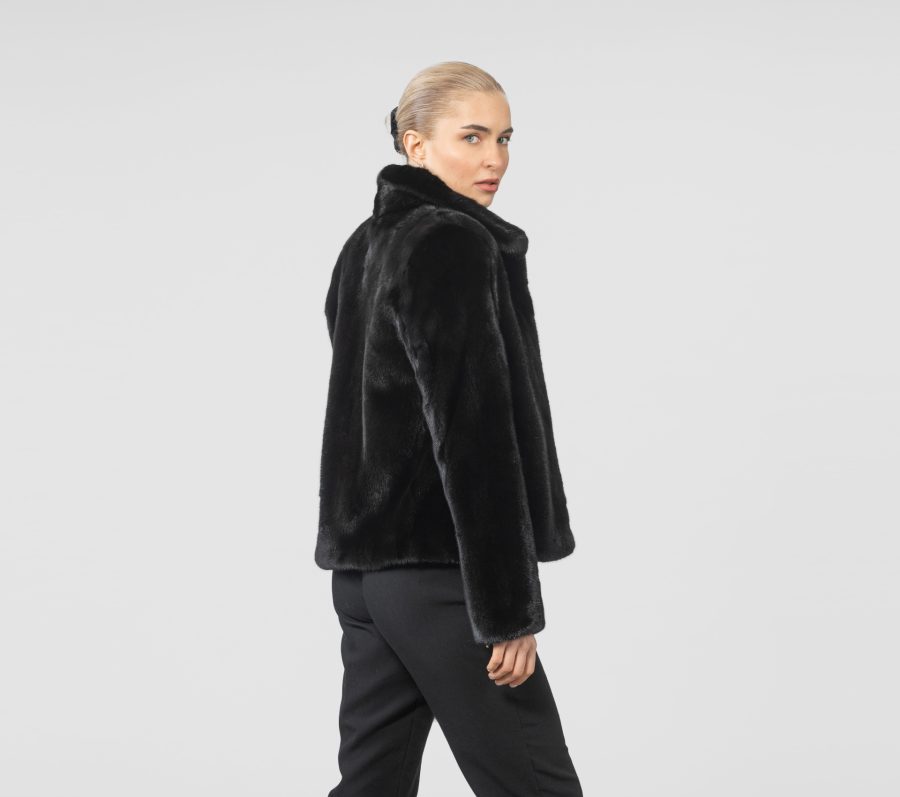 Short Zipper Closure Mink Fur Jacket